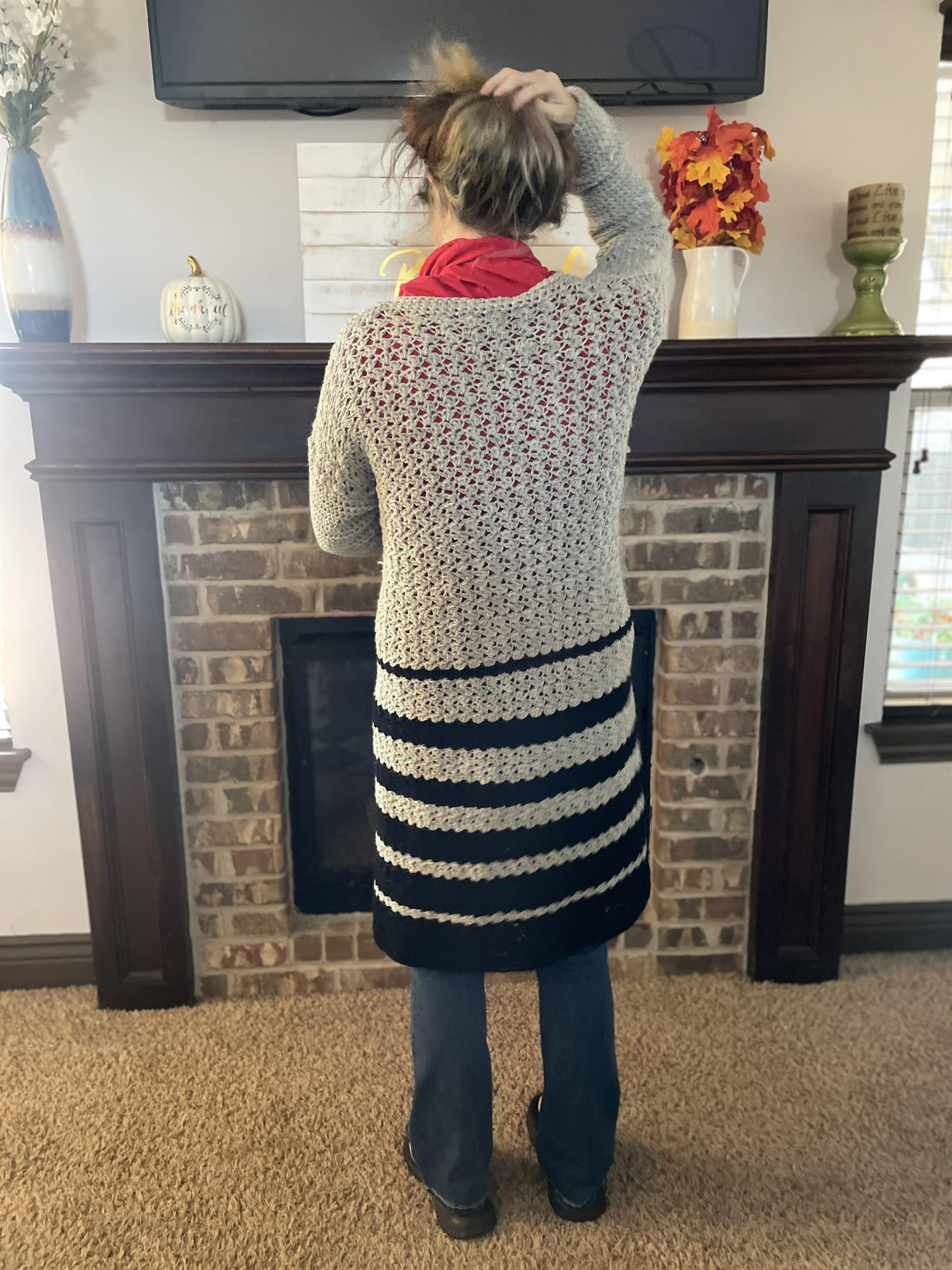 back side of cardigan